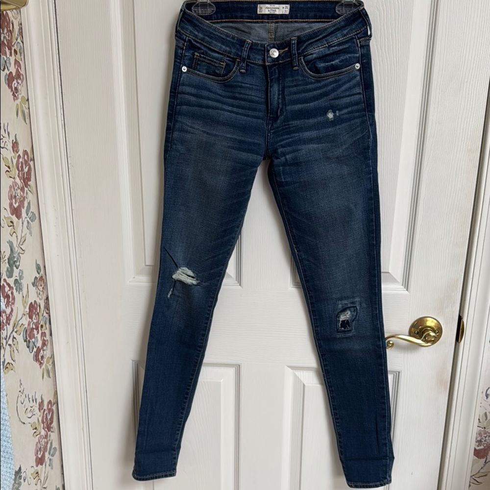 Abercrombie & Fitch Blue Skinny Jeans with Distressed Details